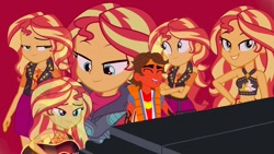 Size: 1280x720 | Tagged: safe, artist:robertsonskywa1, sunset shimmer, human, equestria girls, g4, crossover, crossover shipping, equestria girls-ified, female, jack black, male, musical instrument, peaches (song), photo, piano, rodimus, shipping, singing, smiling, super mario bros., the super mario bros. movie, transformers