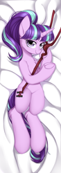 Size: 1700x4818 | Tagged: safe, artist:wkirin, starlight glimmer, pony, unicorn, g4, bedroom eyes, body pillow, body pillow design, equal cutie mark, fake cutie mark, female, frog (hoof), high res, lidded eyes, mare, s5 starlight, seductive, seductive look, seductive pose, sexy, smiling, solo, staff, staff of sameness, stupid sexy starlight glimmer, underhoof