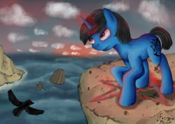 Size: 2480x1754 | Tagged: safe, artist:frozentear7, oc, oc only, bird, pony, unicorn, fanfic:stairway to equestria, boat, solo, water