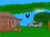 Size: 2288x1712 | Tagged: safe, bird, raven (bird), fanfic:stairway to equestria, cabin, fanfic art, lake, motorcycle, no pony, tree, water