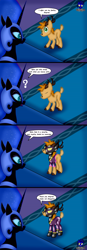 Size: 5760x16616 | Tagged: safe, artist:damlanil, nightmare moon, princess luna, oc, oc:laurits rutger, alicorn, deer, pony, g4, bodysuit, catsuit, clothes, comic, commission, costume, duo, female, horn, jewelry, latex, latex suit, male, mare, necklace, rubber, rubber drone, shadowbolt drone, shadowbolts, shadowbolts (nightmare moon's minions), shadowbolts costume, shiny, show accurate, speech bubble, stallion, suit, text, transformation, transformation sequence, vector