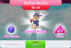 Size: 1268x857 | Tagged: safe, gameloft, general firefly, pegasus, pony, g4, my little pony: magic princess, bundle, clothes, costs real money, english, gem, hat, magic coins, male, mobile game, numbers, sale, sideburns, solo, spread wings, stallion, text, wings