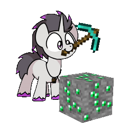 Size: 1000x1000 | Tagged: safe, artist:sugar morning, oc, oc only, oc:haze rad, pony, unicorn, animated, cute, emerald ore, gif, highlights, horn, loop, male, minecraft, mining, mohawk, mouth hold, perfect loop, pickaxe, simple background, solo, stallion, sugar morning's miners, transparent background, unicorn oc
