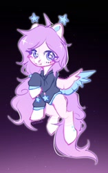 Size: 1080x1722 | Tagged: safe, artist:toast091019, oc, oc only, pegasus, pony, clothes, coat markings, colored wings, gradient background, heart ears, hoodie, multicolored wings, pegasus oc, socks (coat markings), solo, spread wings, starry eyes, wingding eyes, wings