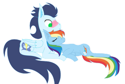 Size: 1091x733 | Tagged: safe, artist:gol5denlion, rainbow dash, soarin', pegasus, pony, g4, blushing, duo, eyes closed, female, lying down, male, mare, ship:soarindash, shipping, simple background, stallion, straight, transparent background, vector