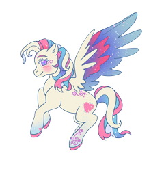 Size: 1280x1448 | Tagged: safe, artist:mangostar, star catcher, pegasus, pony, g3, blushing, coat markings, colored hooves, colored pupils, colored wings, female, gradient wings, heart, mare, simple background, solo, sparkly fetlocks, sparkly mane, sparkly wings, transparent background, wings