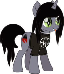 Size: 913x1052 | Tagged: safe, artist:lightningbolt, derpibooru exclusive, pony, unicorn, g4, .svg available, clothes, colored pupils, disguise, disguised siren, fangs, horn, jewelry, kellin quinn, male, movie accurate, necklace, ponified, shirt, simple background, sleeping with sirens, slit pupils, solo, stallion, standing, svg, t-shirt, tongue out, transparent background, vector