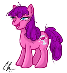 Size: 346x377 | Tagged: safe, artist:candy-janney, oc, oc only, alcohol pony, drink pony, earth pony, object pony, original species, pony, 2011, artifact, doodle, drunk, female, mare, messy mane, not berry punch, signature, simple background, solo, white background