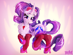 Size: 3200x2400 | Tagged: safe, artist:br0via, rarity, pony, g4, clothes, dock, female, high heels, high res, shoes, solo, stockings, tail, thigh highs