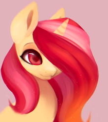 Size: 1116x1269 | Tagged: safe, artist:minckies, oc, oc only, oc:pretty shine, pony, unicorn, bust, female, hair over one eye, horn, mare, smiling, solo, unicorn oc