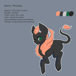 Size: 1701x1701 | Tagged: safe, artist:minckies, oc, oc only, goat, goat pony, pony, female, horns, leonine tail, mare, one eye closed, ram horns, smiling, solo, tail, wink