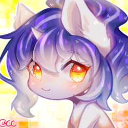 Size: 2000x2000 | Tagged: safe, artist:prettyshinegp, oc, oc only, pony, unicorn, abstract background, chibi, female, high res, horn, mare, smiling, solo, unicorn oc
