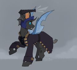 Size: 2538x2300 | Tagged: safe, artist:dorkmark, oc, oc only, oc:captain black lotus, changeling, pony, cannon, clothes, headcannon, high res, pirate, pirate costume, solo
