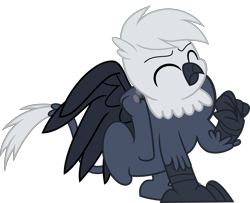 Size: 4026x3274 | Tagged: safe, artist:php170, oc, oc only, oc:grey, oc:grey the griffon, griffon, behaving like a cat, catbird, claws, cute, eyes closed, griffon oc, griffon scratch, griffons doing cat things, hair, male, paws, scratching, simple background, smiling, solo, spread wings, tail, transparent background, vector, wings