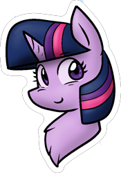 Size: 543x775 | Tagged: safe, artist:zutcha, twilight sparkle, pony, unicorn, g4, bust, chest fluff, cute, female, looking at you, mare, outline, simple background, smiling, smiling at you, solo, transparent background, twiabetes, unicorn twilight, white outline