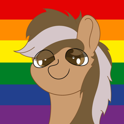 Size: 2048x2048 | Tagged: safe, artist:zugatti69, oc, pegasus, pony, brown eyes, brown hair, brown mane, gay pride, gay pride flag, high res, looking at you, pride, pride flag, pride month, rainbow flag, smiling, smiling at you, solo