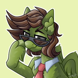 Size: 2000x2000 | Tagged: safe, artist:sadi, oc, oc only, pegasus, pony, glasses, green background, high res, lime background, simple background, solo