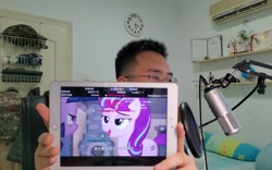 Size: 1728x1080 | Tagged: safe, starlight glimmer, twilight sparkle, alicorn, human, pony, unicorn, g4, the cutie map, chinese, female, irl, irl human, mare, microphone, photo, s5 starlight, tablet, twilight sparkle (alicorn)