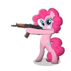 Size: 1920x1920 | Tagged: safe, pinkie pie, earth pony, pony, g4, aks-74u, bipedal, crazy face, faic, gun, rifle, simple background, solo, transparent background, weapon
