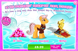 Size: 1957x1302 | Tagged: safe, gameloft, idw, dauntless, pegasus, pony, g4, my little pony: magic princess, advertisement, clothes, costs real money, english, folded wings, gem, idw showified, introduction card, male, medal, mobile game, numbers, sale, solo, stallion, text, wings