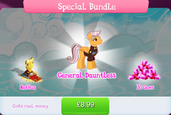 Size: 1266x853 | Tagged: safe, gameloft, idw, dauntless, pegasus, pony, g4, my little pony: magic princess, bundle, clothes, costs real money, english, folded wings, gem, idw showified, male, medal, mobile game, numbers, sale, solo, stallion, text, wings