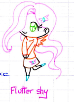 Size: 150x206 | Tagged: safe, artist:lovylovecristal, fluttershy, human, g4, chibi, cute, female, graph paper, hair over one eye, humanized, picture for breezies, shyabetes, smiling, solo, traditional art, winged humanization, wings