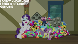 Size: 2000x1125 | Tagged: safe, edit, edited screencap, editor:quoterific, screencap, gabby, rarity, spike, dragon, griffon, pony, unicorn, dragon dropped, g4, bipedal, bipedal leaning, blue eyeshadow, clock, comic book, confused, eyeshadow, faic, female, food, frown, gem, ice cream, ice cream cone, leaning, looking at someone, makeup, male, mare, marshmelodrama, open mouth, post office, rarity being rarity, trio, winged spike, wings