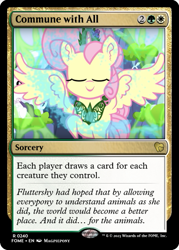 Size: 375x523 | Tagged: safe, artist:magpie-pony, edit, angel bunny, fluttershy, alicorn, butterfly, pony, rabbit, g4, alicornified, animal, ccg, fluttercorn, jewelry, magic, magic the gathering, moments before disaster, race swap, regalia, trading card, trading card edit, trading card game, what if