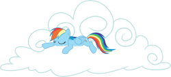 Size: 6612x3000 | Tagged: safe, artist:cloudy glow, rainbow dash, pegasus, pony, g4, griffon the brush off, .ai available, cloud, eyes closed, female, folded wings, mare, on a cloud, simple background, sleeping, sleeping on a cloud, sleepydash, solo, transparent background, vector, wings