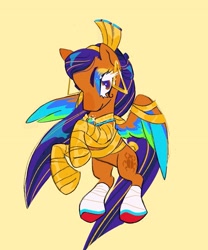 Size: 1493x1792 | Tagged: safe, artist:umbrellascribbles, pony, cleo de nile, egyptian, egyptian pony, monster high, ponified, simple background, solo, yellow background