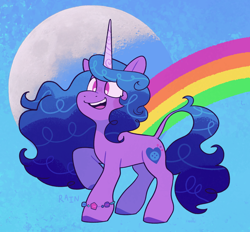 Size: 1800x1670 | Tagged: safe, artist:umbrellascribbles, izzy moonbow, pony, unicorn, g5, color porn, moon, rainbow, solo