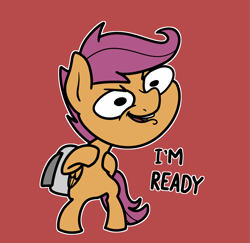 Size: 2048x1993 | Tagged: safe, artist:ewoudcponies, scootaloo, pegasus, pony, g4, female, jetpack, red background, simple background, solo
