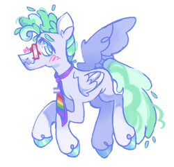 Size: 1280x1232 | Tagged: safe, artist:onionpwder, feather flatterfly, pegasus, pony, g4, glasses, male, necktie, pride, pride flag, rainbow colors, simple background, solo, trans male, transgender, transgender pride flag, white background
