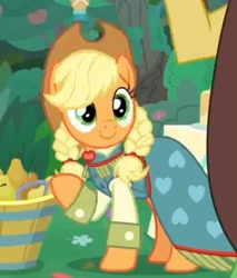 Size: 424x498 | Tagged: safe, screencap, applejack, earth pony, pony, g4, the big mac question, alternate hairstyle, applejack's country dress, braid, clothes, cropped, cute, dress, female, formal wear, gown, happy, jackabetes, mare, needs more jpeg, solo, sweet apple acres