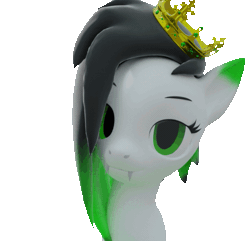 Size: 561x540 | Tagged: safe, artist:lithus, oc, oc only, oc:lithus, pony, wolf, wolf pony, 3d, animated, blender, blender cycles, blinking, crown, fangs, floppy ears, gradient ears, gradient mane, green eyes, green mane, jewelry, looking at you, regalia, simple background, smiling, smiling at you, solo, sway, transparent background, white body