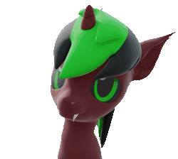 Size: 588x528 | Tagged: safe, artist:lithus, oc, oc only, oc:pynoka, pony, undead, vampire, vampony, 3d, animated, blender, blender cycles, blinking, fangs, floppy ears, green eyes, green mane, looking at you, simple background, smiling, smiling at you, solo, sway, transparent background