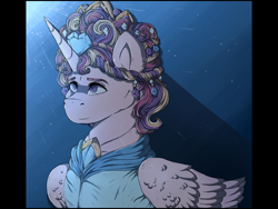 Size: 1280x960 | Tagged: safe, artist:binibean, princess cadance, alicorn, pony, g4, alternate hairstyle, ceremonial headdress, clothes, dress, female, mare, smiling, solo
