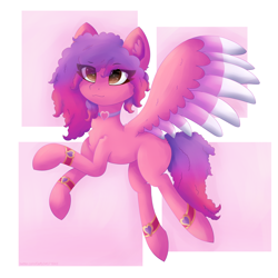 Size: 3500x3500 | Tagged: safe, artist:gaffy, ruby jubilee, pegasus, pony, bridlewoodstock (make your mark), g5, my little pony: make your mark, my little pony: make your mark chapter 4, bridlewoodstock, choker, colored wings, eye clipping through hair, high res, multicolored wings, solo, wings