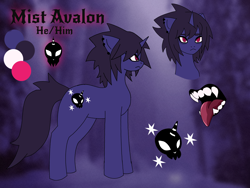 Size: 4000x3000 | Tagged: safe, artist:sleepymist, oc, oc only, oc:mist avalon, pony, unicorn, cutie mark, fangs, horn, reference sheet, solo, unicorn oc