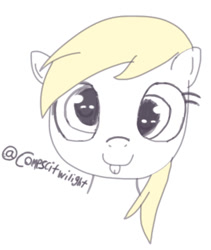 Size: 817x969 | Tagged: safe, artist:compscitwilight, derpy hooves, pegasus, pony, g4, :p, cute, simple background, sketch, solo, tongue out, white background