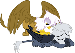 Size: 1244x876 | Tagged: safe, artist:php170, gilda, oc, oc:grey, oc:grey the griffon, griffon, g4, canon x oc, cute, duo, duo male and female, eyes closed, female, griffon oc, male, massage, relaxing, shipping, simple background, sleeping, straight, sweet dreams fuel, tail, transparent background, vector, wings