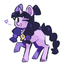 Size: 1280x1269 | Tagged: safe, artist:pcktknife, pony, unicorn, ace attorney, heart, jewelry, maya fey, necklace, one eye closed, ponified, raised hoof, simple background, solo, white background, wink