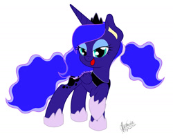 Size: 1821x1464 | Tagged: safe, artist:rhythm-is-best-pony, princess luna, alicorn, pony, g4, alternate hairstyle, lidded eyes, open mouth, ponytail, raised hoof, simple background, solo, vector, white background