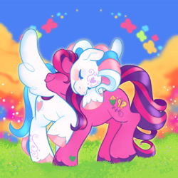 Size: 1800x1800 | Tagged: safe, artist:umbrellascribbles, skywishes, star catcher, earth pony, pegasus, pony, g3, g4, duo, female, lesbian, ship:skycatcher, shipping