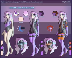 Size: 2500x2000 | Tagged: safe, artist:devillustart, oc, oc:iron glamour, human, equestria girls, g4, boots, clothes, female, fireheart76's latex suit design, gloves, high res, humanized, humanized oc, latex, latex boots, latex gloves, latex suit, prisoners of the moon, reference sheet, rubber, rubber suit, shoes, socks, solo, thigh boots, thigh highs