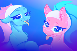 Size: 3000x2000 | Tagged: safe, artist:dankpegasista, derpibooru exclusive, aloe, lotus blossom, earth pony, pony, g4, bedroom eyes, big eyes, blue eyes, blue hair, bust, colored lineart, duo, duo female, ear fluff, ears back, ears up, eyebrows, female, floppy ears, gradient background, gradient mane, headband, heart, heart eyes, high res, highlights, long eyelashes, looking at you, mare, messy mane, mlem, nostrils, open mouth, pink fur, png, portrait, shading, siblings, silly, sisters, smiling, smiling at you, spa twins, sternocleidomastoid, teeth, tongue out, twins, wall of tags, wingding eyes
