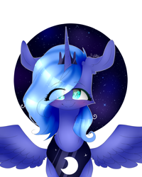 Size: 4000x5000 | Tagged: safe, artist:mynameislele, princess luna, alicorn, pony, g4, absurd resolution, circle background, ear cleavage, eye clipping through hair, heart, heart eyes, solo, wingding eyes