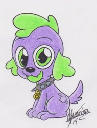 Size: 794x1042 | Tagged: safe, artist:rhythm-is-best-pony, spike, dog, equestria girls, g4, collar, male, solo, spike the dog, spiked collar, traditional art