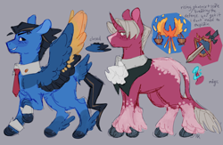 Size: 1280x837 | Tagged: safe, artist:pcktknife, pegasus, pony, unicorn, ace attorney, cloven hooves, curved horn, duo, horn, leonine tail, miles edgeworth, necktie, phoenix wright, ponified, tail, unshorn fetlocks