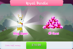 Size: 1270x854 | Tagged: safe, gameloft, idw, king aspen, deer, g4, my little pony: magic princess, bundle, costs real money, english, gem, horns, idw showified, male, mobile game, numbers, sale, solo, text